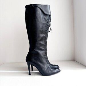 Grigiarancio Tall Lace up detail Leather Sexy Black Boots 38